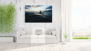 Πίνακας, ένα άτομο που κάθεται σε μια σανίδα σερφ στον ωκεανό