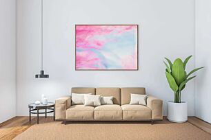 Πίνακας, ροζ και μπλε φόντο με λευκά σύννεφα