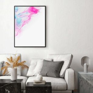 Πίνακας, μια ροζ και μπλε ζωγραφιά σε λευκή επιφάνεια