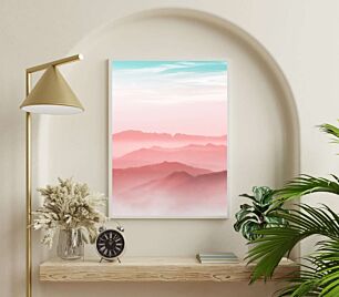 Πίνακας, ένας ροζ και μπλε ουρανός με βουνά στο βάθος