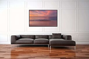 Πίνακας, ένα ροζ και μπλε ηλιοβασίλεμα πάνω από τον ωκεανό