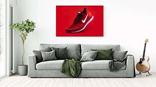 Πίνακας, ένα κόκκινο και άσπρο παπούτσι nike σε κόκκινο φόντο
