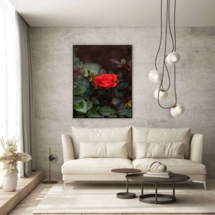 Πίνακας, ένα κόκκινο τριαντάφυλλο με σταγόνες νερού πάνω του