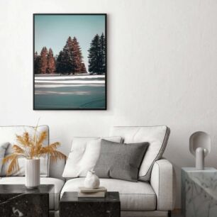 Πίνακας, ένα χιονισμένο χωράφι με δέντρα στο βάθος
