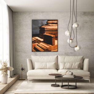 Πίνακας, μια στοίβα από ξύλινα τελάρα που κάθονται πάνω από ένα τραπέζι