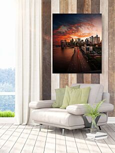 Πίνακας, θέα μιας πόλης με ένα ηλιοβασίλεμα στο παρασκήνιο