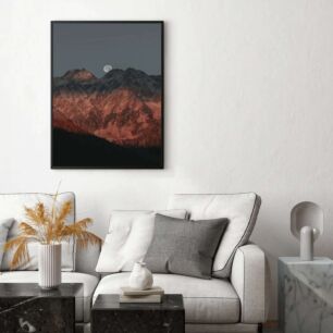 Πίνακας, θέα ενός βουνού με πανσέληνο στον ουρανό