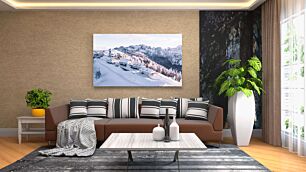 Πίνακας, θέα ενός χιονοδρομικού κέντρου στα βουνά
