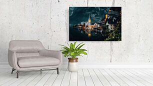 Πίνακας, θέα μιας πόλης δίπλα σε ένα υδάτινο σώμα