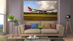 Πίνακας, ένα παρθένο αεροπλάνο του ατλαντικού που απογειώνεται από έναν διάδρομο αεροδρομίου