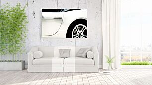 Πίνακας, ένα λευκό αυτοκίνητο σταθμευμένο στην άκρη του δρόμου