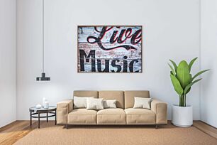 Πίνακας, μια ξύλινη πινακίδα που λέει ζωντανή μουσική πάνω της
