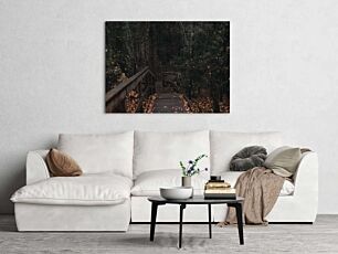 Πίνακας, ένας ξύλινος διάδρομος στη μέση ενός δάσους