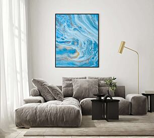Πίνακας, μια αφηρημένη ζωγραφική με μπλε και κίτρινα χρώματα