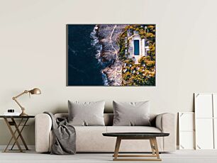 Πίνακας, μια εναέρια άποψη ενός σπιτιού δίπλα στον ωκεανό