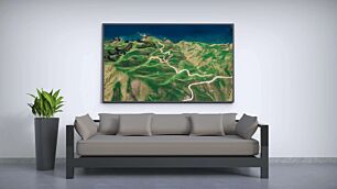 Πίνακας, μια εναέρια άποψη ενός ελικοειδή δρόμου στα βουνά