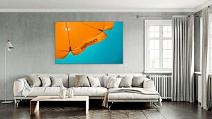 Πίνακας, μια πορτοκαλί ομπρέλα με τις λέξεις μπανάνα παραλία