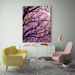 Πίνακας, τα κλαδιά ενός δέντρου ενάντια σε έναν γαλάζιο ουρανό