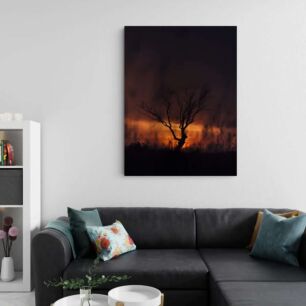 Πίνακας, η σιλουέτα ενός δέντρου ενάντια σε έναν σκοτεινό ουρανό