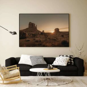 Πίνακας, ο ήλιος δύει πάνω από ένα τοπίο της ερήμου