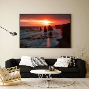 Πίνακας, ο ήλιος δύει πάνω από τον ωκεανό στην παραλία