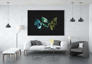 Πίνακας, τρία διαφορετικά χρωματιστά διαμάντια σε μαύρο φόντο