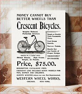 Πίνακας, 1895 Crescent Bicycles, Western Wheel Works advertisement 75 (1895) poster art by Western Wheel Works