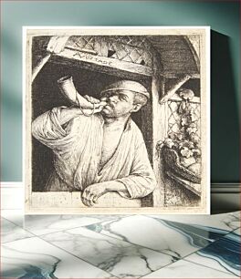 Πίνακας, A baker blowing his horn by Adriaen Van Ostade