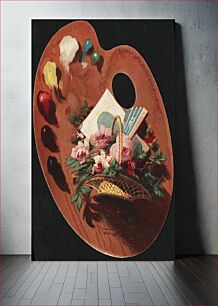 Πίνακας, A basket full of flowers, with a fan folded in it