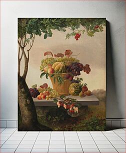 Πίνακας, A basket of fruits in a landscape by Christine Marie Lovmand