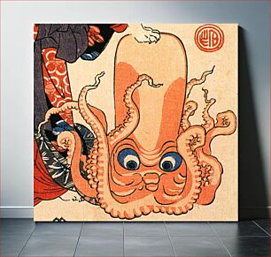 Πίνακας, A cat dressed as a woman tapping the head of an octopus by Utagawa Kuniyoshi