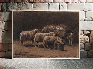 Πίνακας, A couple of sheep and a ram in a stable by Rosa Bonheur