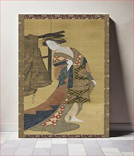 Πίνακας, A courtesan standing near a clothes rack, Hishikawa Sori