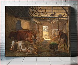 Πίνακας, A cow shed on a farm.Vejby by Johan Thomas Lundbye