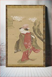 Πίνακας, A Dancer, Kiyohime, a cherry tree and the bell of Dojo-ji by Katsushika Hokusai
