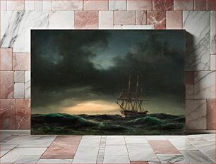 Πίνακας, A Danish corvette in the lake after a storm by Anton Melbye