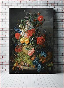 Πίνακας, A Flower Still Life with Grapes (1857) oil painting by Amalie Kaercher