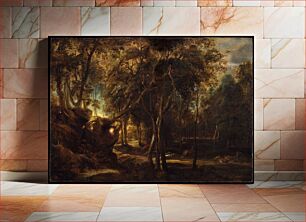 Πίνακας, A Forest at Dawn with a Deer Hunt by Peter Paul Rubens