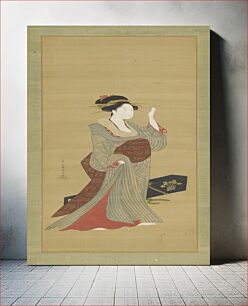 Πίνακας, A geisha about to adjust a tortoise-shell hairpin