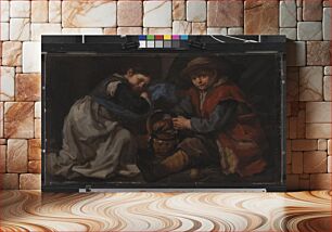 Πίνακας, A girl and a boy warming themselves by a coal basin by Bernardo Eberhart Keilhau