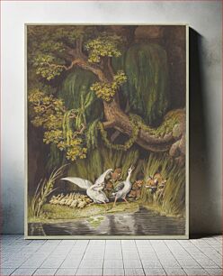 Πίνακας, A Goose and a Gander with their Goslings Honking in Alarm as Two Foxes with their Cubs Emerge from the Rushes by Johann Heinrich Wilhelm Tischbein
