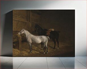 Πίνακας, A Grey Pony and a Black Charger in a Stable