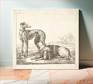 Πίνακας, A greyhound and a lying dog by Simon De Vlieger