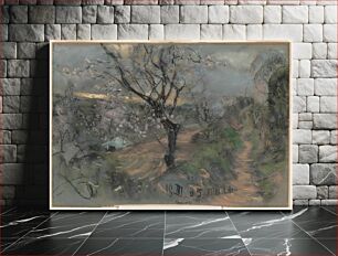 Πίνακας, A Hillside Path with Blooming Cherry Trees under an Overcast Sky (1905) by Francesco Paolo Michetti