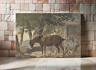 Πίνακας, A Horse, Dog and Figures outside a Cottage