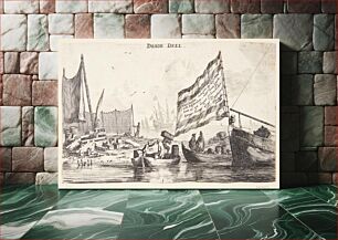 Πίνακας, A landing pad with fishing nets and cannons.Title page for "Various Ships and Views from Amsterdam (III)" by Reinier Nooms