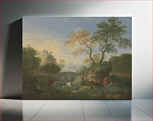 Πίνακας, A Landscape with Distant Classical Ruins, a Bridge, Figures, and Cattle