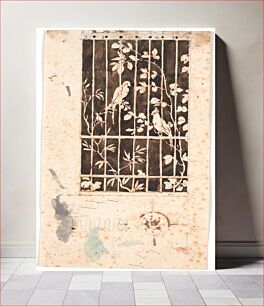 Πίνακας, A lattice work, behind which branches and cockatoos can be seen. Decorative draft by Nicolai Abildgaard