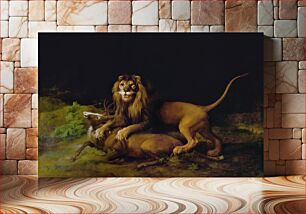 Πίνακας, A Lion Attacking a Stag (1765–1766) by George Stubbs