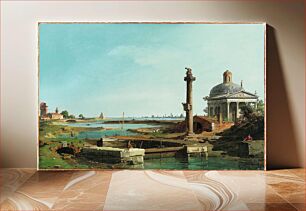 Πίνακας, A Lock, a Column, and a Church beside a Lagoon by Canaletto (Giovanni Antonio Canal)